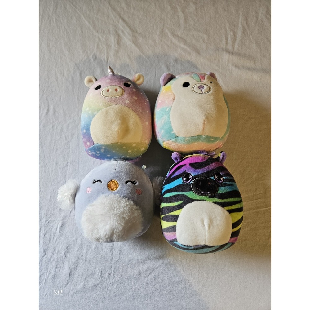 Squishmallows Plush Lot of 4 Rainbow Unicorn‎ Bear Bird Zebra Mini Stuffed...